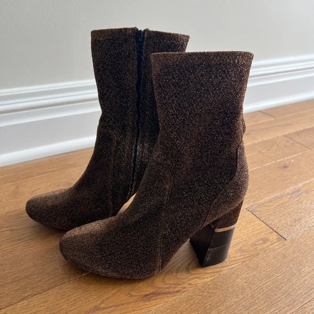 Lord & Taylor Design Lab Bronze Sparkle Booties Women’s Block Heel‎ Ankle Boots